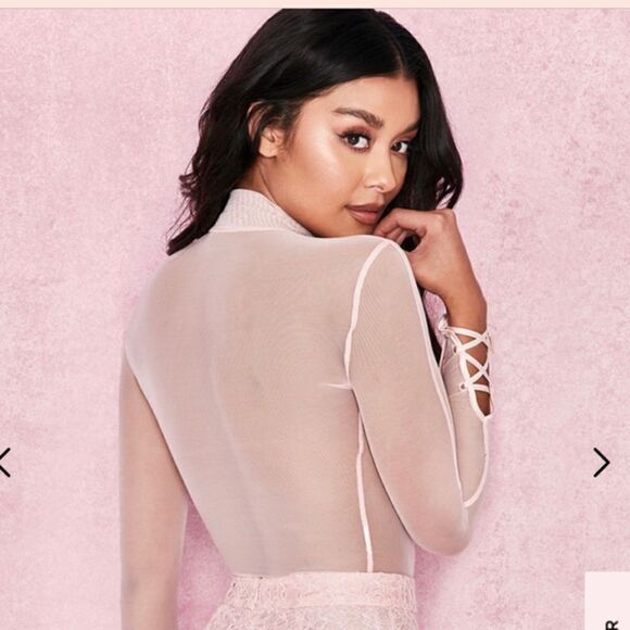HOUSE OF CB CAROVI  POWDER PINK SHEER MESH BODYSUIT - Picture 3 of 13